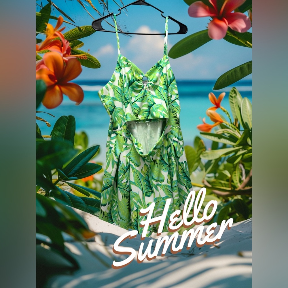 Tropical Leaf Print Romper